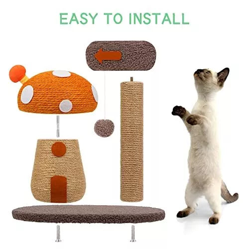 Mushroom Cat Scratcher Post, 2-in-1 Mushroom Claw Scratcher with Hanging Ball...