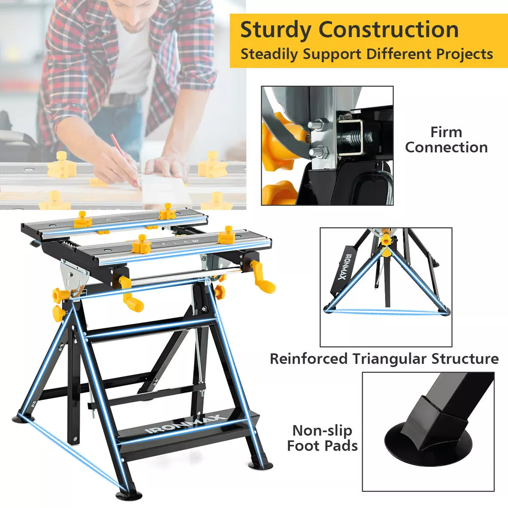 Folding Work Table Portable Workbench W/Tiltable Platform & Adjustable Height