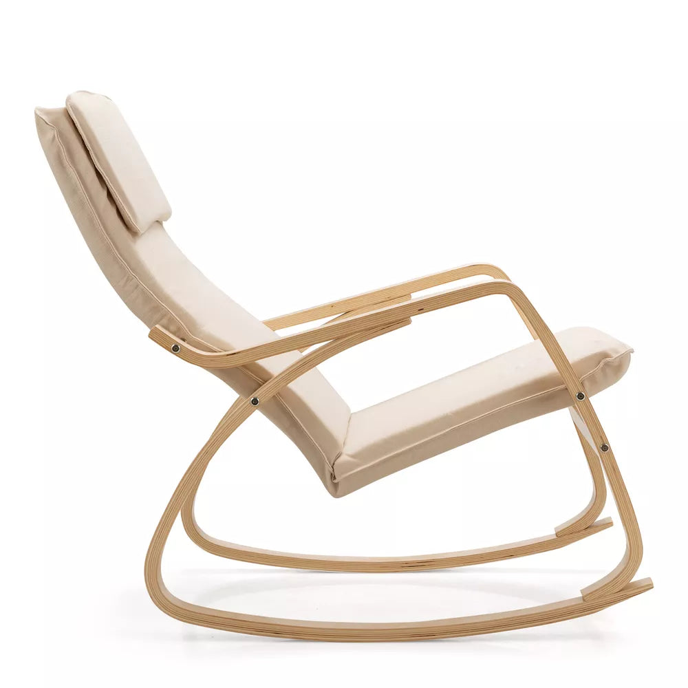 Modern Bentwood Rocking Chair Fabric Upholstered Relax Rocker Lounge Chair Beige