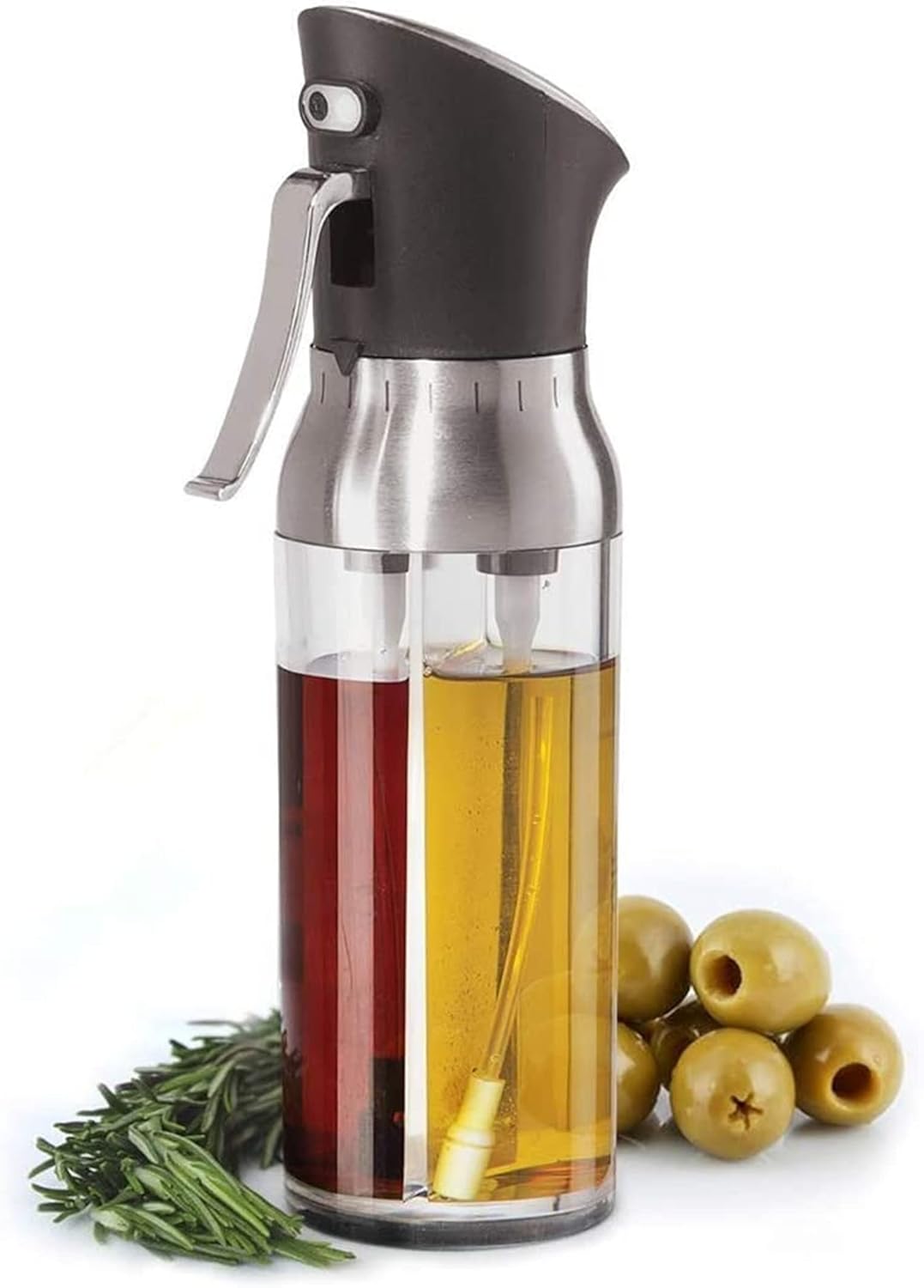 Dual Chamber Pump Olive Oil & Vinegar Sprayer Dispenser w/ twist switch (Black)