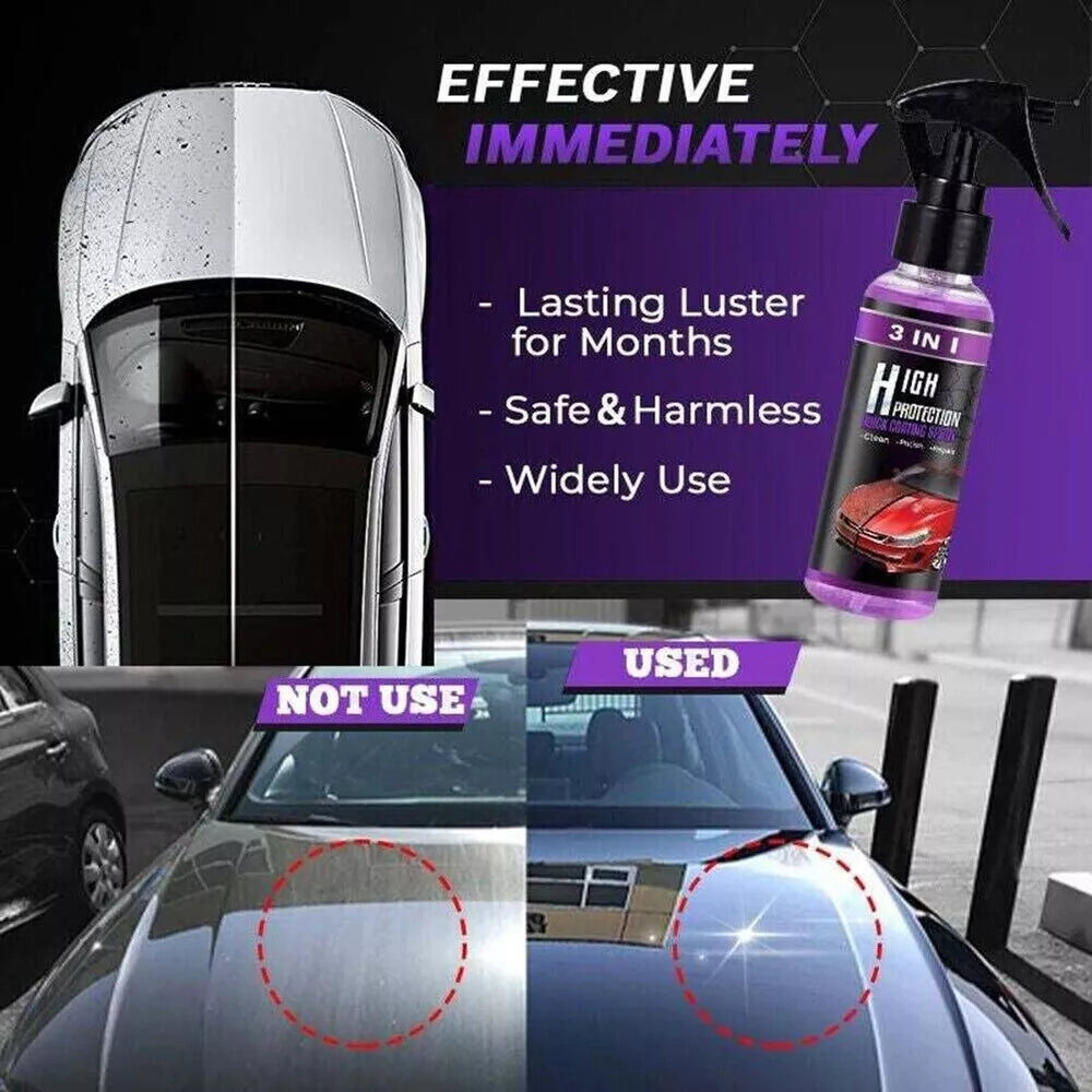 3-in-1 High Protection Quick Car Coat Ceramic Coating Spray Hydrophobic 100ml US