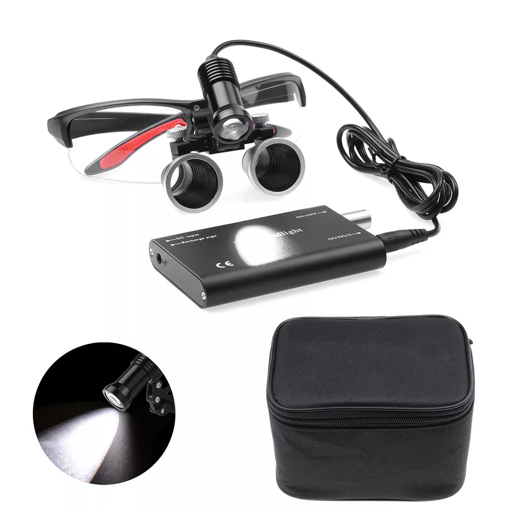 3.5X Dental Binocular Loupes with 5W LED Headlamp Blackwith Cloth Box DY-409 USA