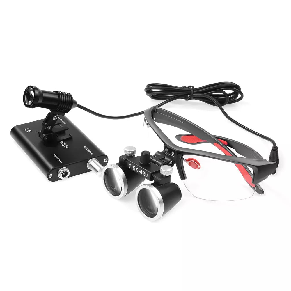 3.5X Dental Binocular Loupes with 5W LED Headlamp Blackwith Cloth Box DY-409 USA