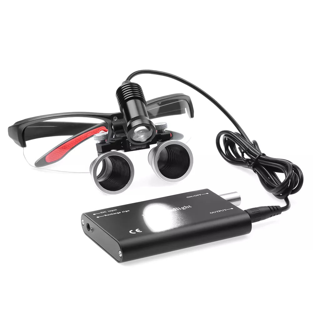 3.5X Dental Binocular Loupes with 5W LED Headlamp Blackwith Cloth Box DY-409 USA