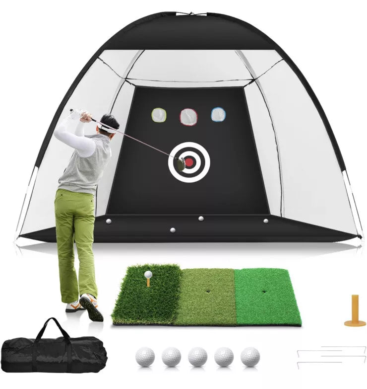 Golf Practice Hitting Net Ball Turf Tee Set for Indoor Backyard Portable