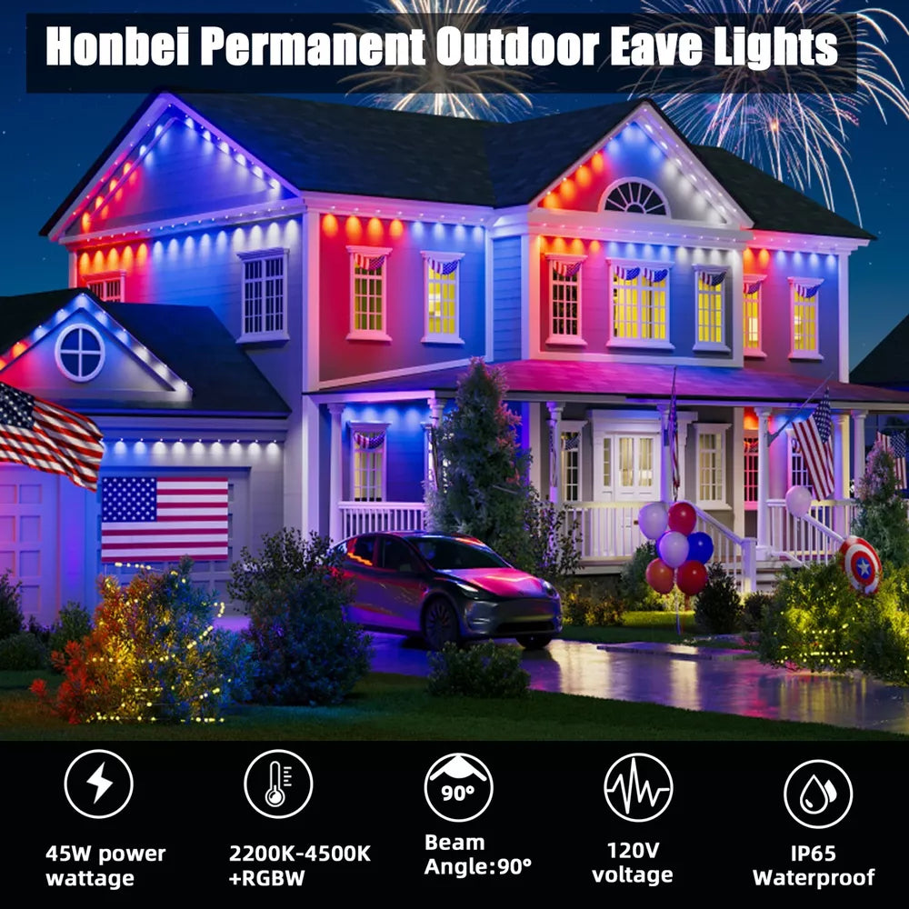 Permanent Outdoor Eaves Lights Smart RGB 150ft/300ft 108/216 LED DIY Scene Modes