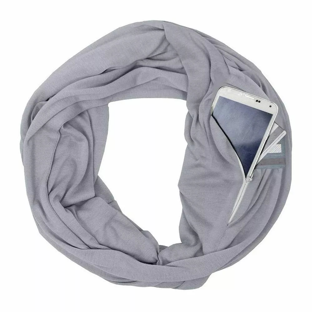 Women Convertible Infinity Scarf With Hidden Zipper Pocket Loop Travel Scarf NEW