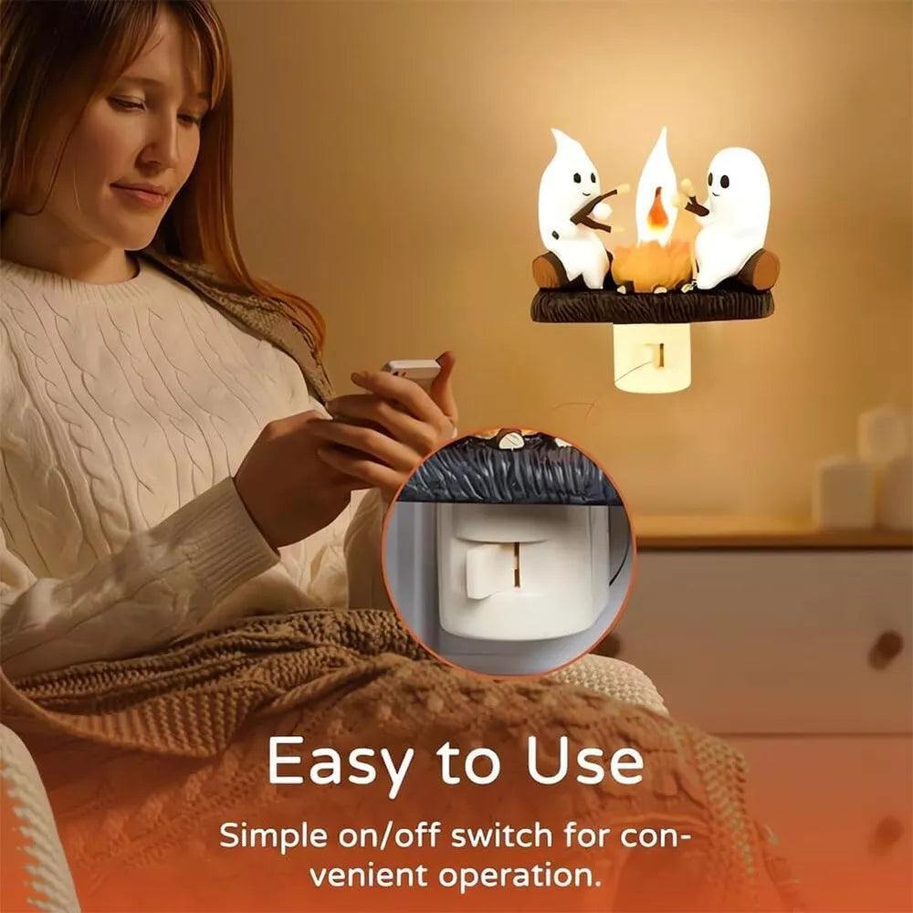 1PCS Ghost Campfire Flickering Nightlight Fire Marshmallow Night Light Halloween