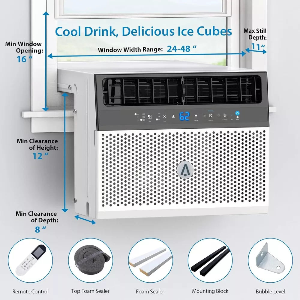 New 8000 BTU Window Air Conditioner Sill Saddle 375 Sq.Ft Room AC w/ Remote&Wifi