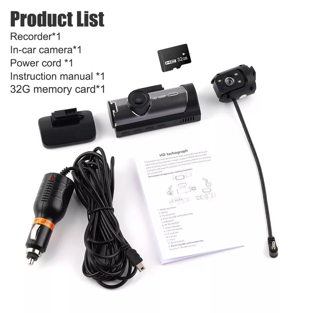 32G Wifi Dual Lens Dash Cam 1080P HD 170° Car DVR Recorder Car Camera G-sensor