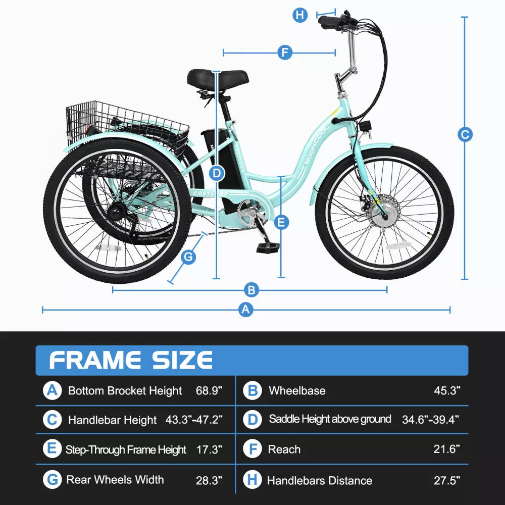 Electric Tricycle Adult Electric Bicycles, 350W 36V Trike 24/26 inch 7 Speeds