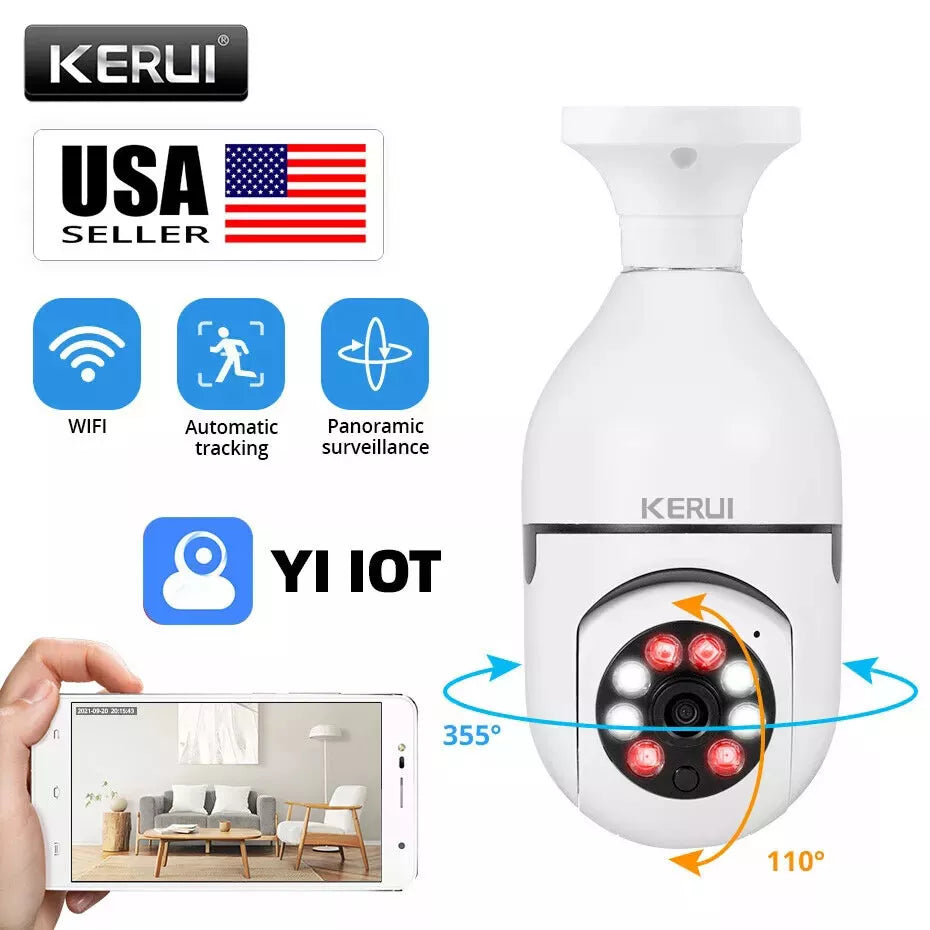 360° 1080P IP E27 Light Bulb Camera Wi-Fi IR Night Smart Home Wireless Security