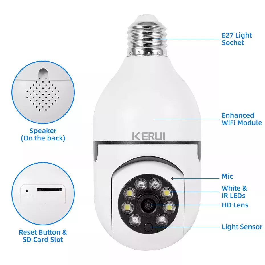 360° 1080P IP E27 Light Bulb Camera Wi-Fi IR Night Smart Home Wireless Security