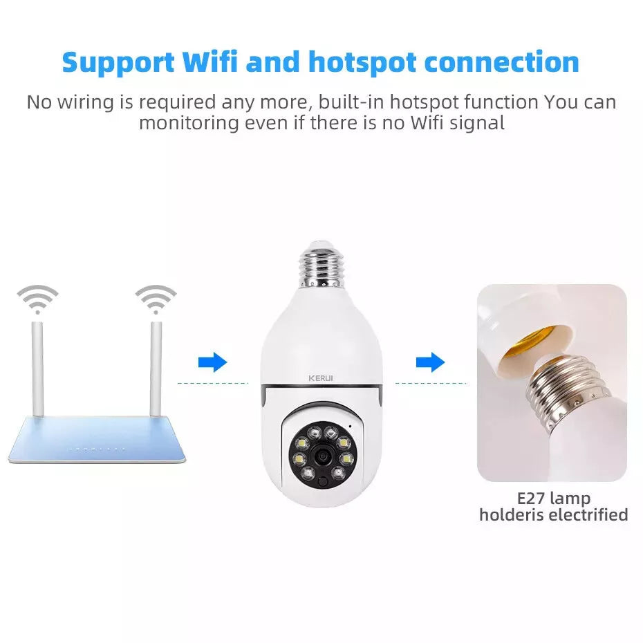 360° 1080P IP E27 Light Bulb Camera Wi-Fi IR Night Smart Home Wireless Security