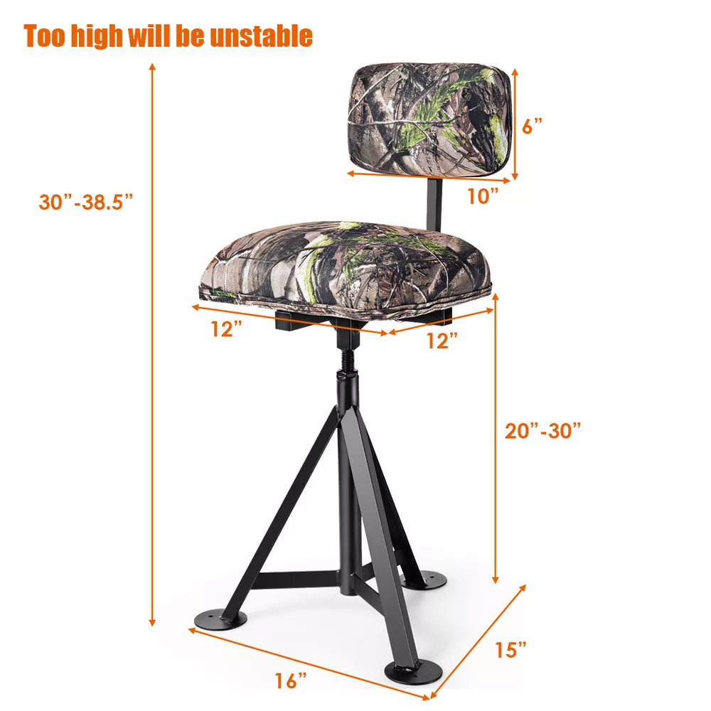 Swivel Hunting Chair Tripod Blind Stool w/ Detachable Backrest Outdoor Camping