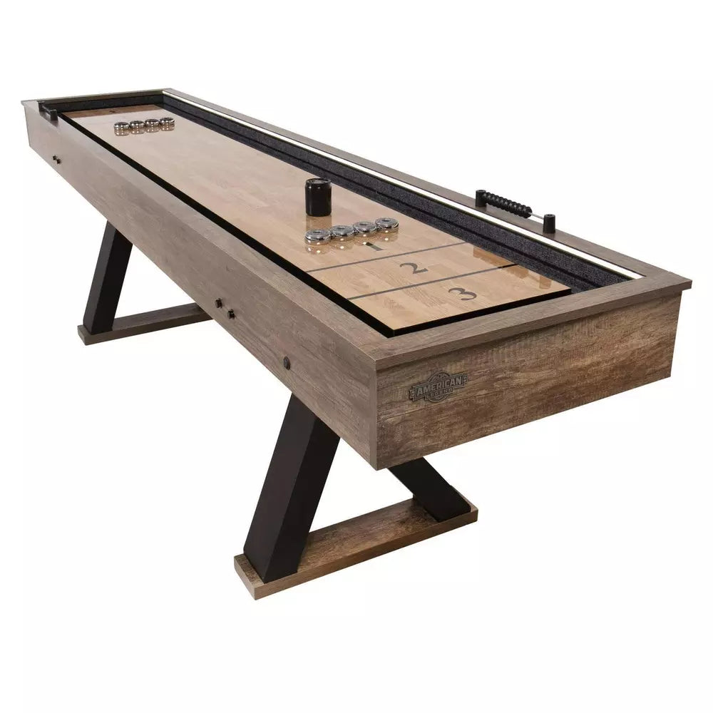 9 Ft 2 Games In 1 Shuffleboard Table With Bowling LED Light Up Rails Accessories