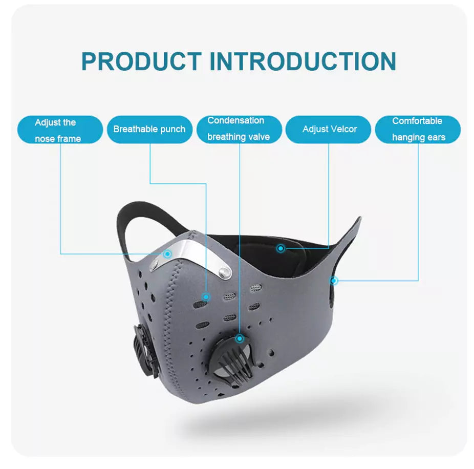 3 Pcs Black Reusable Outdoor Sports Face Mask Cover Air Valves Neoprene W/Filter