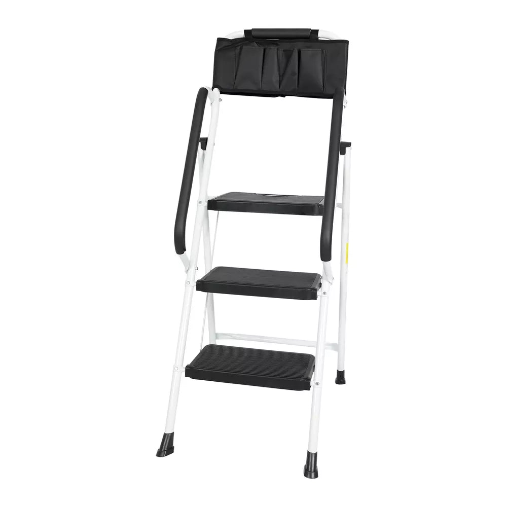 3 Step Non-Slip Stool Ladder with Handrails 500 lbs folding Attachable Tool Bag