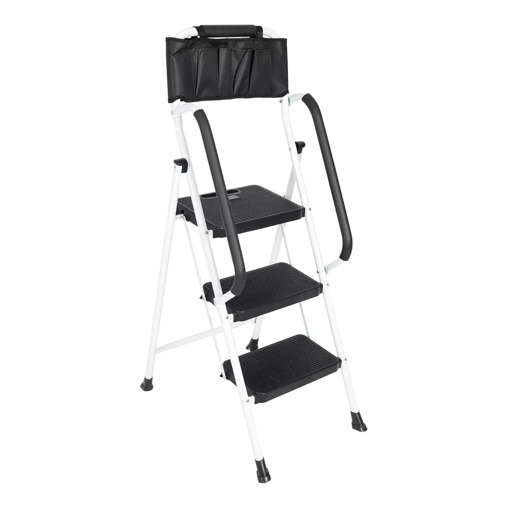 3 Step Non-Slip Stool Ladder with Handrails 500 lbs folding Attachable Tool Bag