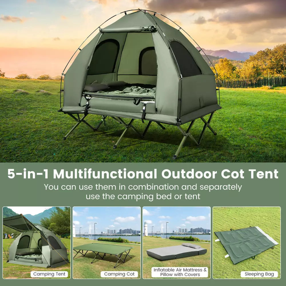 2-Person Compact Portable Pop-Up Tent/Camping Cot w/ Air Mattress & Sleeping Bag