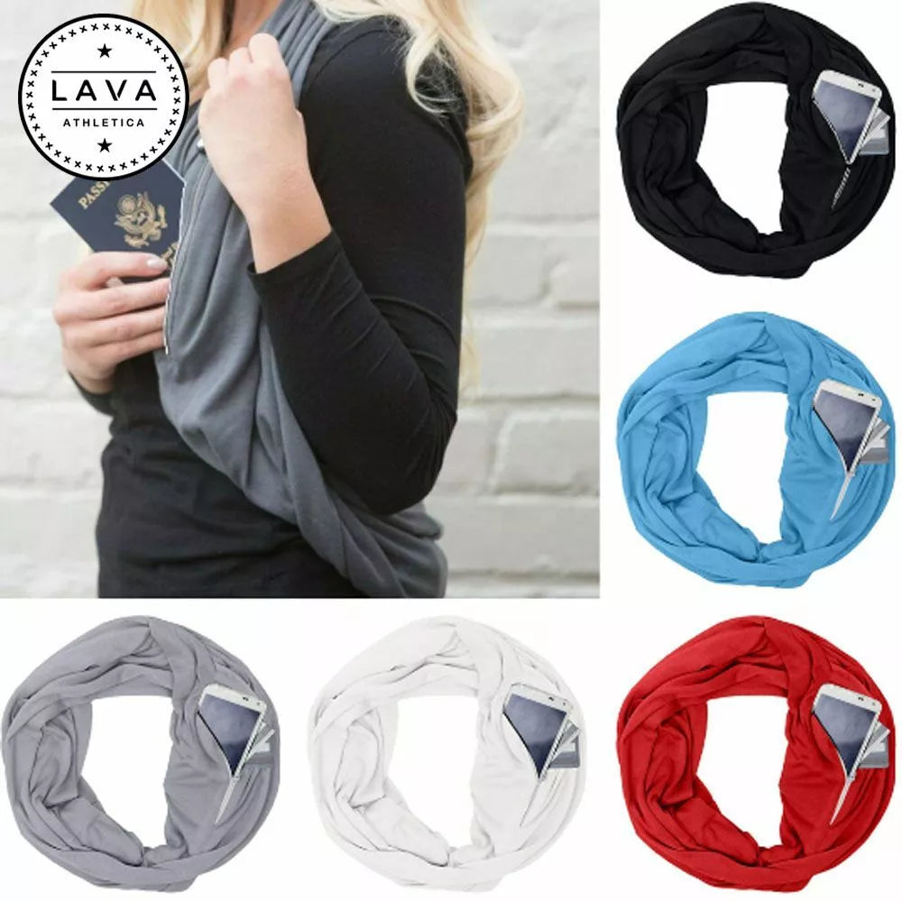 Women Convertible Infinity Scarf With Hidden Zipper Pocket Loop Travel Scarf NEW