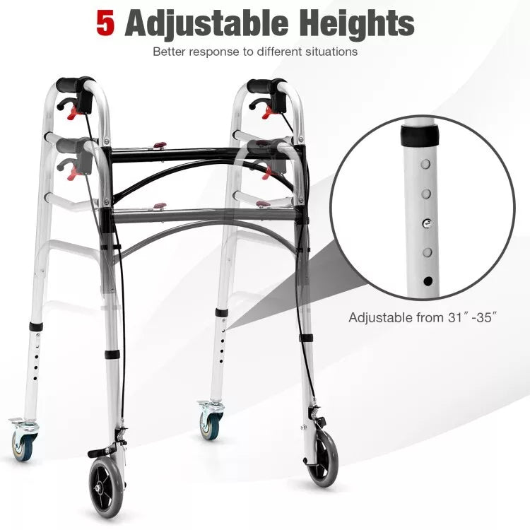 Rollator Walker Aluminum Foldable Adjustable Height w/2 Universal Wheel & Brakes