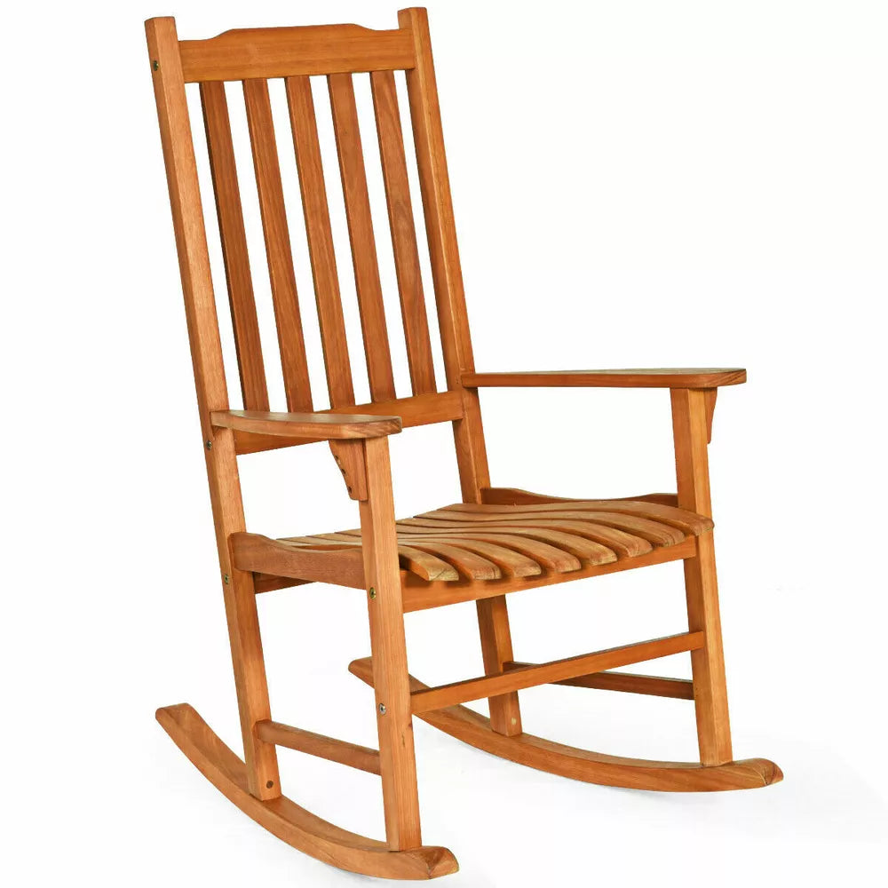 Outdoor Eucalyptus Rocking Chair Single Rocker for Patio Deck Garden Natural