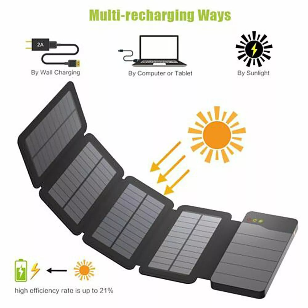 Portable Solar Power Bank Mobile Phone Charger Panel Waterproof Outdoor Camping