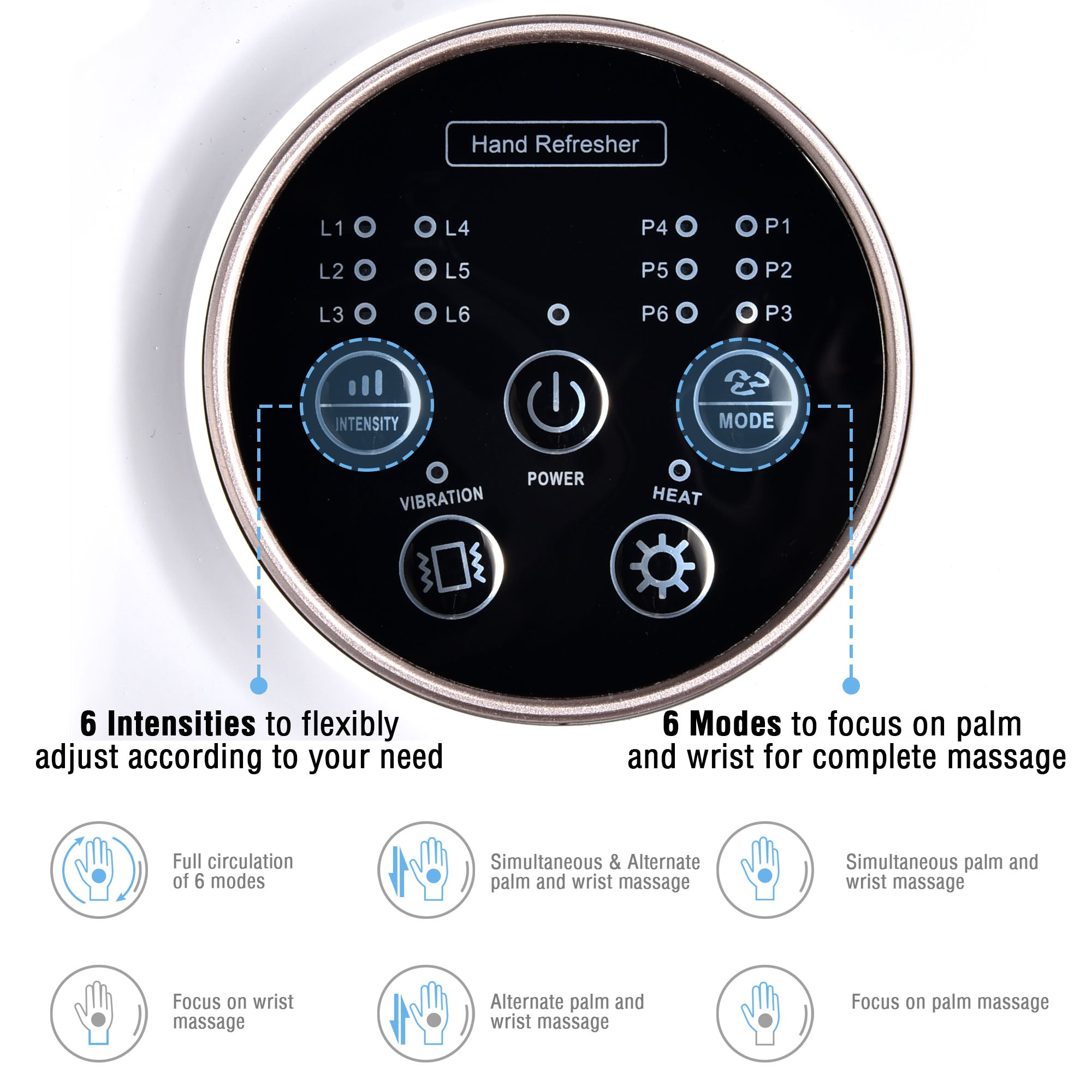 Cordless Electric Hand Massager 6Level Therapy Machine Pressure Pain Relief Heat