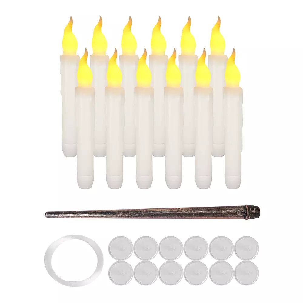 Floating Hanging Flickering Flameless LED Taper Candles with Magic Wand Remote