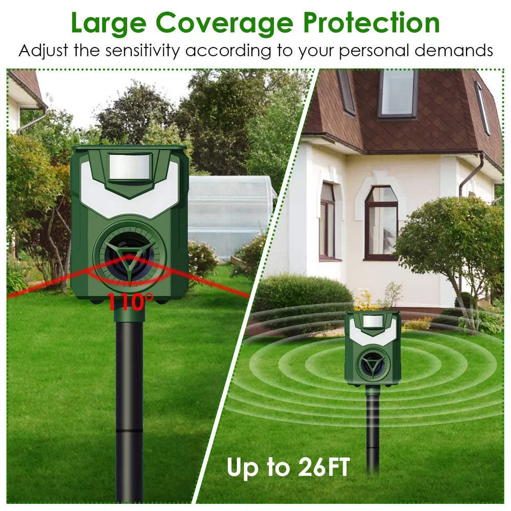 Upgraded Solar Animal Repeller Ultrasonic Deer Repellent w/ Motion Sensor Light