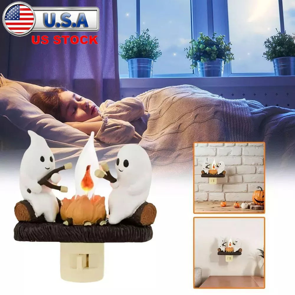 1PCS Ghost Campfire Flickering Nightlight Fire Marshmallow Night Light Halloween