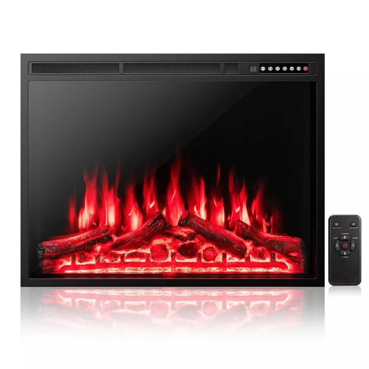 34'' Electric Fireplace Insert Heater Log Flame Effect W/ Remote Control 1500W