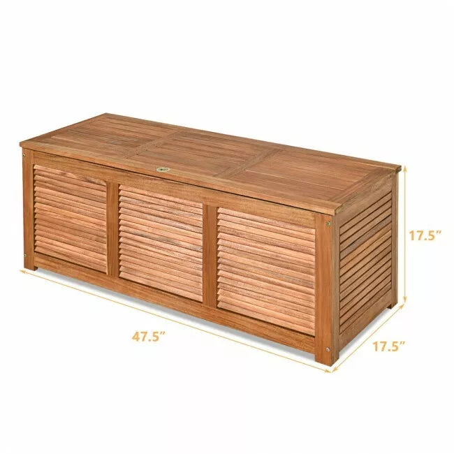 47 Gallon Deck Storage Bench Box Toys Acacia Wood Organization Gardening Tools