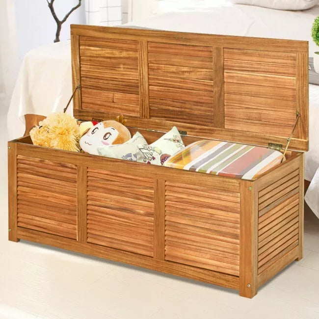 47 Gallon Deck Storage Bench Box Toys Acacia Wood Organization Gardening Tools