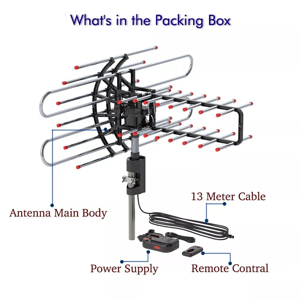 480 Miles Outdoor TV Antenna Motorized Amplified HD TV 1080P VHF/UHF 360°