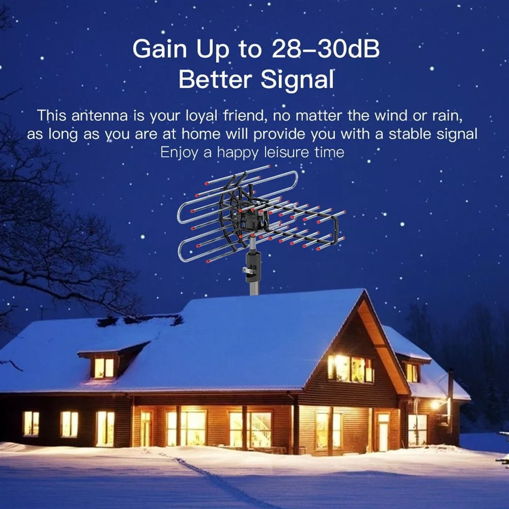 480 Miles Outdoor TV Antenna Motorized Amplified HD TV 1080P VHF/UHF 360°