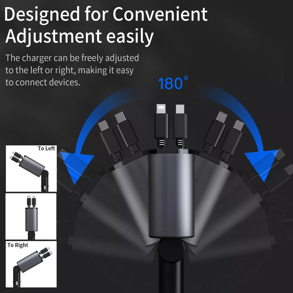 4 IN 1 Retractable Car Charger Cable Dual Port USB C PD Fast Charging Adapter US