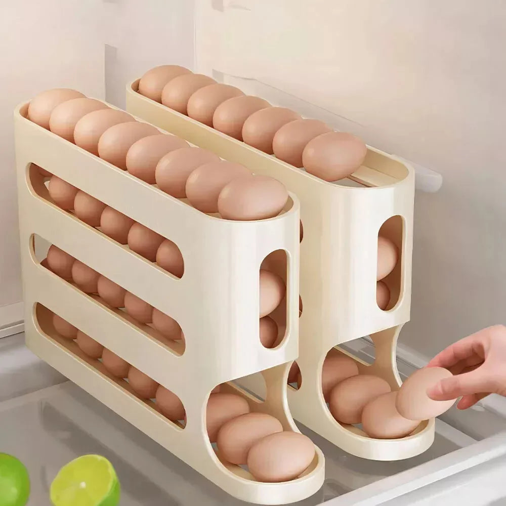 4 Layers Automatic Rolling Egg Holder Rack Fridge Storage Box Container Large