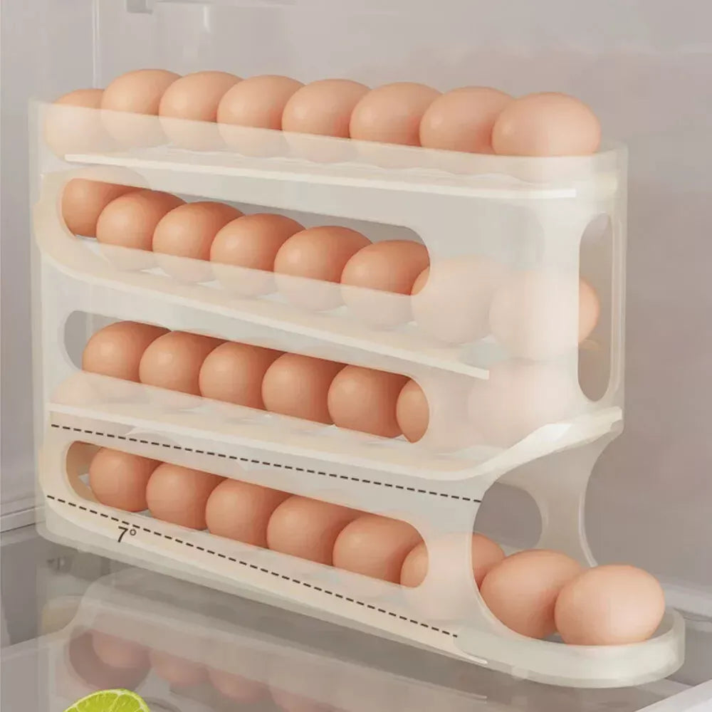 4 Layers Automatic Rolling Egg Holder Rack Fridge Storage Box Container Large