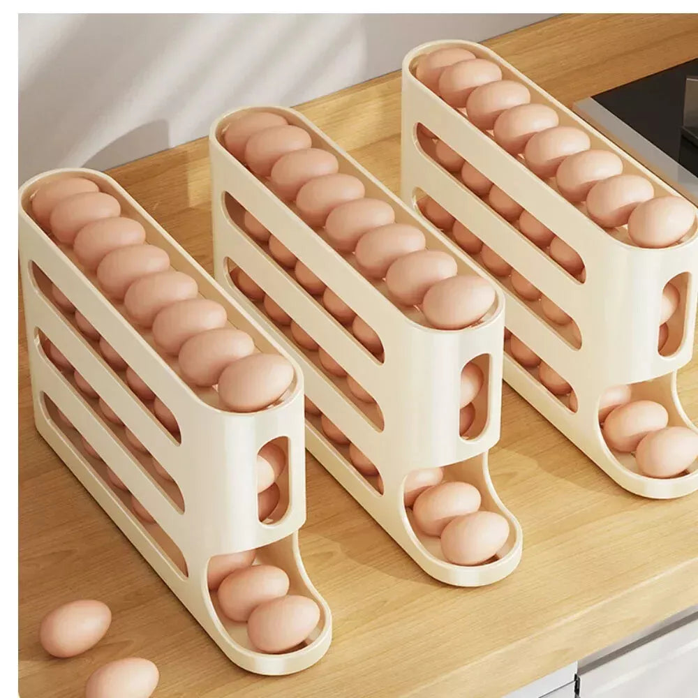 4 Layers Automatic Rolling Egg Holder Rack Fridge Storage Box Container Large