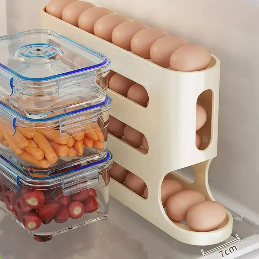 4 Layers Automatic Rolling Egg Holder Rack Fridge Storage Box Container Large