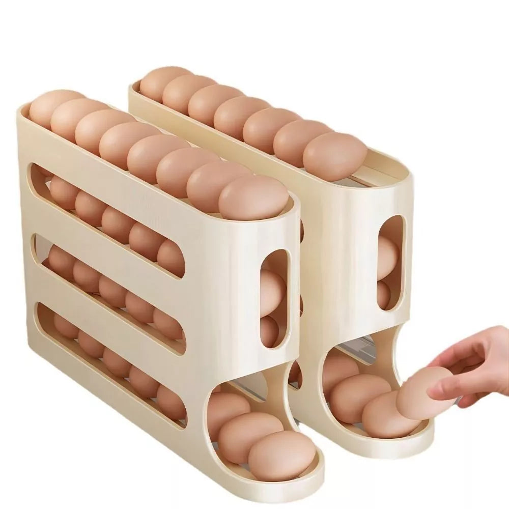 4 Layers Automatic Rolling Egg Holder Rack Fridge Storage Box Container Large