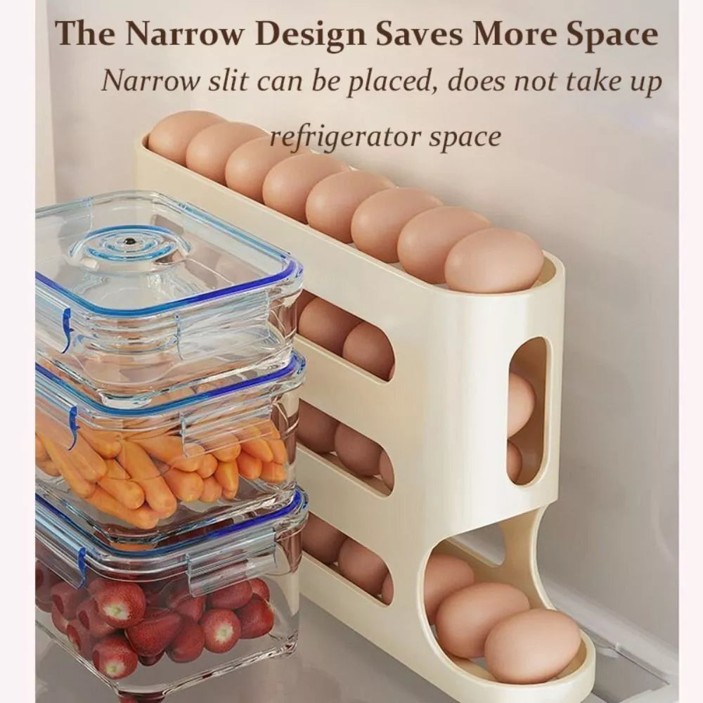 4 Layers Automatic Rolling Egg Holder Rack Fridge Storage Box Container Large