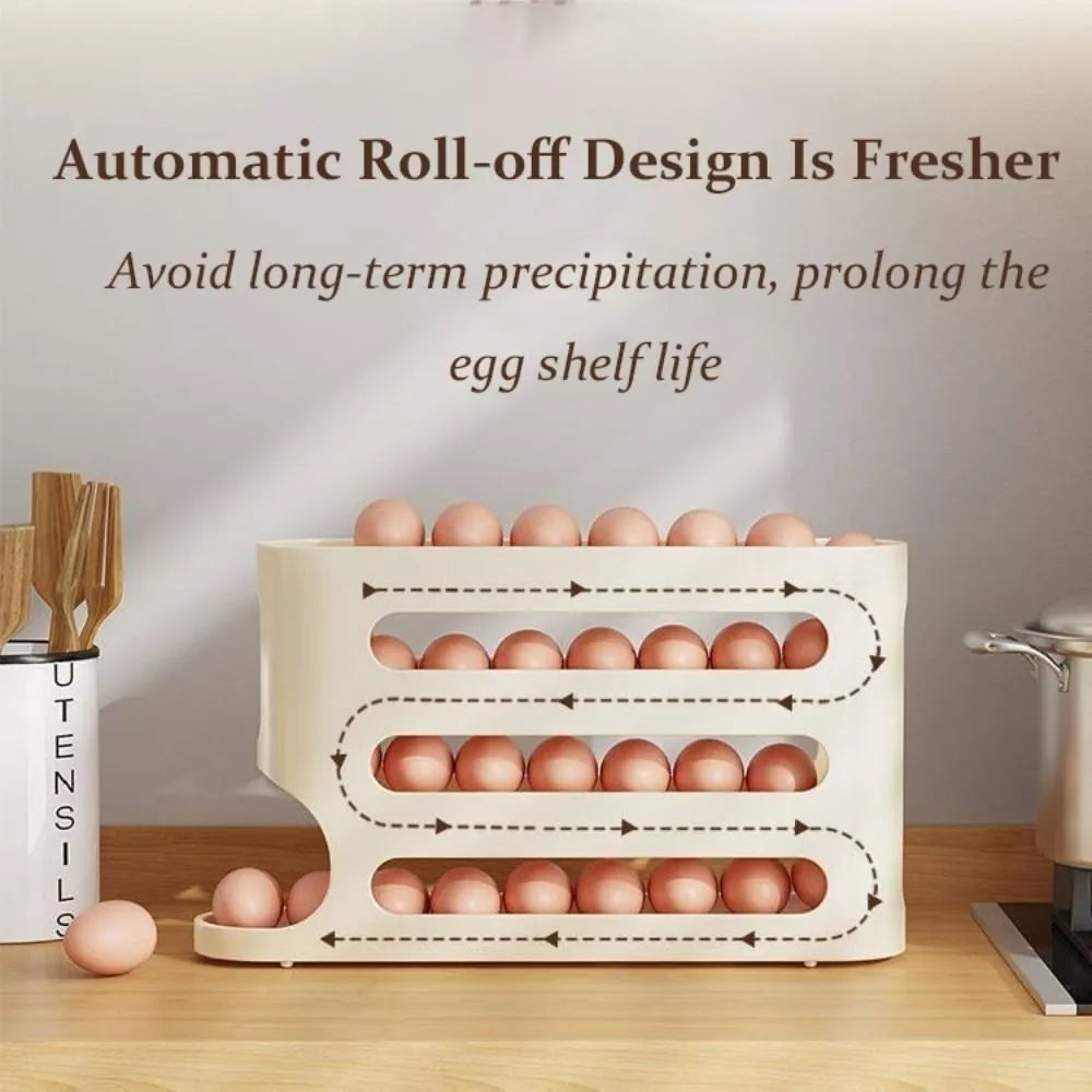 4 Layers Automatic Rolling Egg Holder Rack Fridge Storage Box Container Large