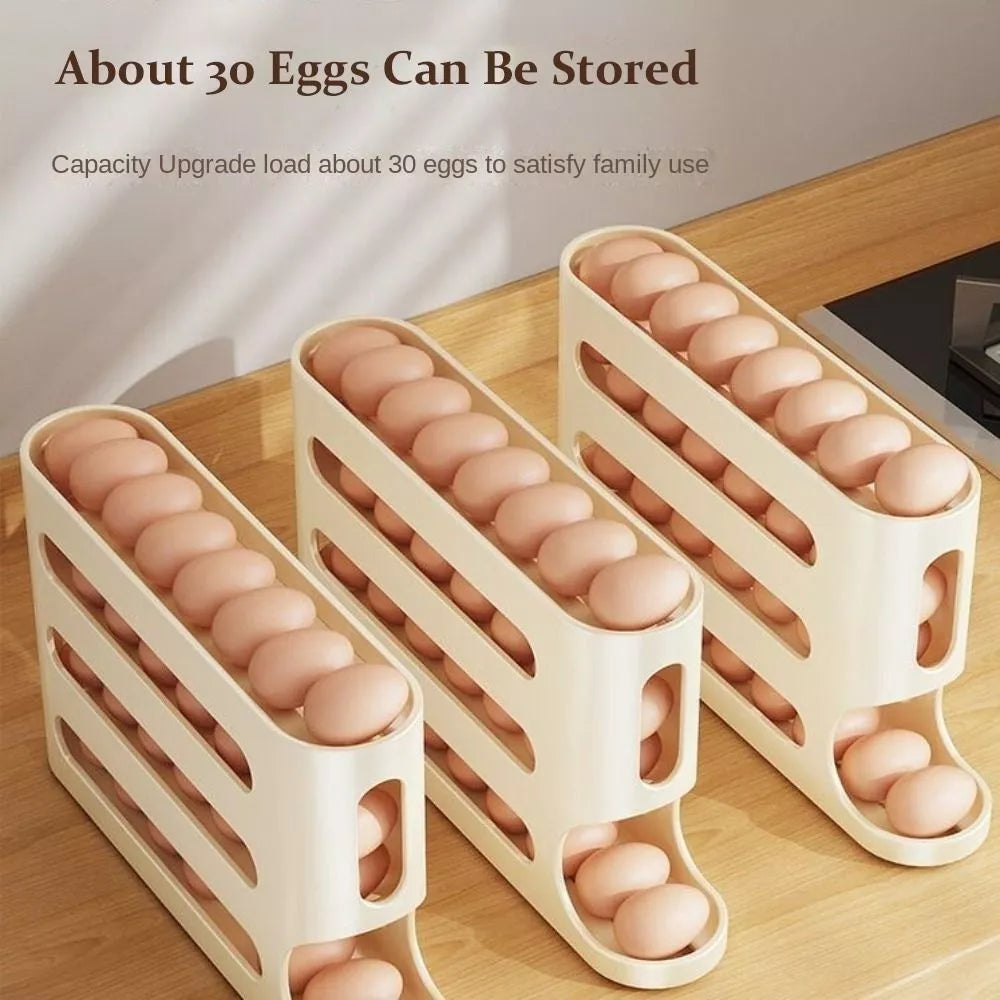 4 Layers Automatic Rolling Egg Holder Rack Fridge Storage Box Container Large