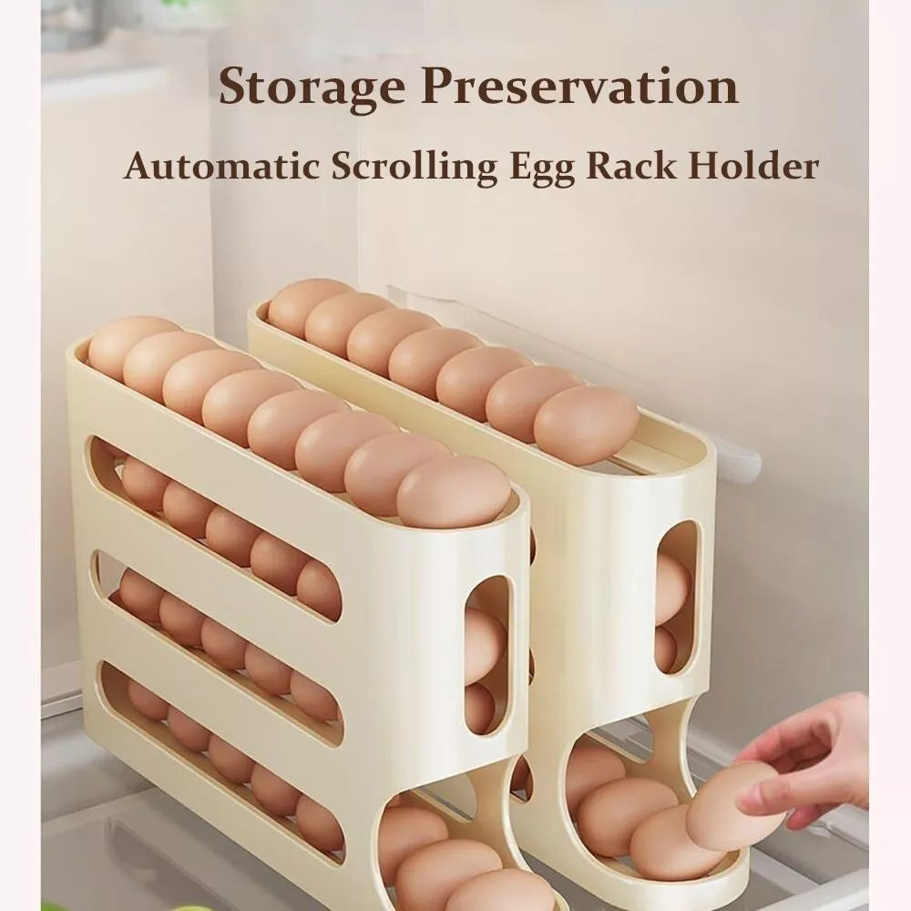 4 Layers Automatic Rolling Egg Holder Rack Fridge Storage Box Container Large