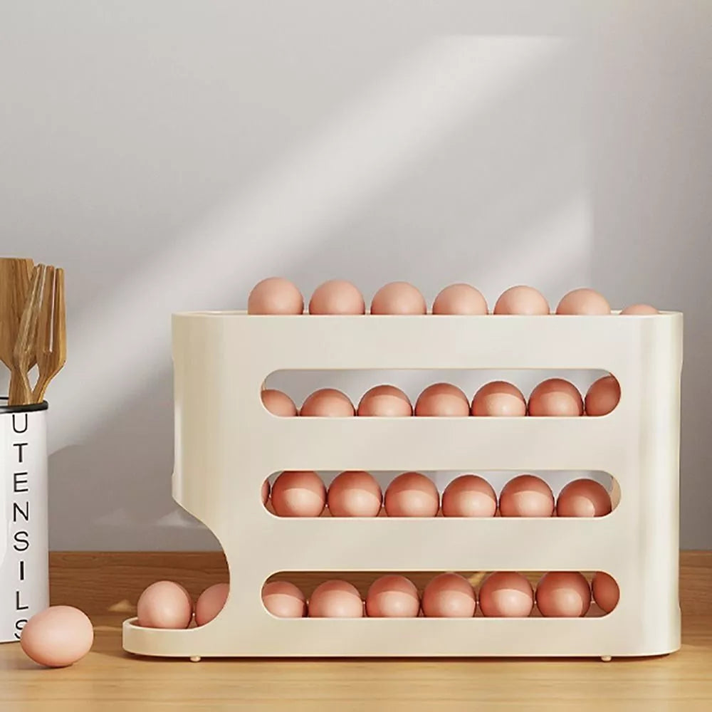 4 Layers Automatic Rolling Egg Holder Rack Fridge Storage Box Container Large