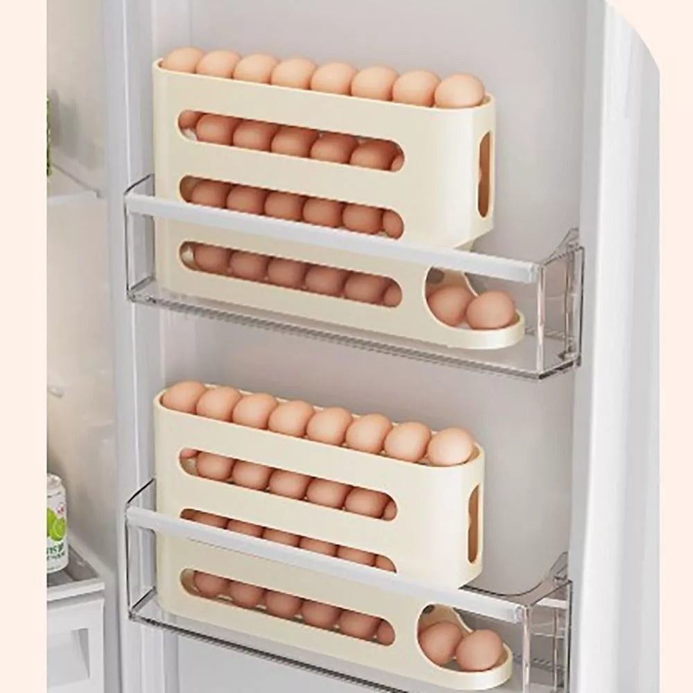 4 Layers Automatic Rolling Egg Holder Rack Fridge Storage Box Container Large