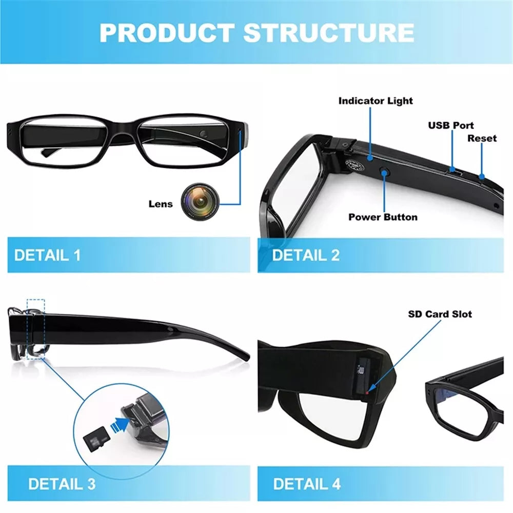 HD 1080P Video Camera Recorder Camera Glasses Mini DVR Sports Running Eyeglass